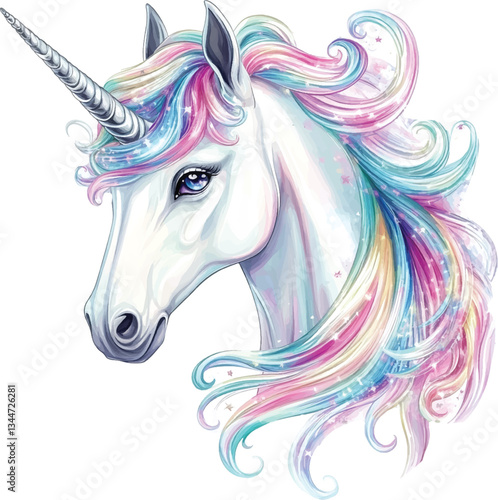 Vector illustration of an isolated unicorn head, Vector, Png