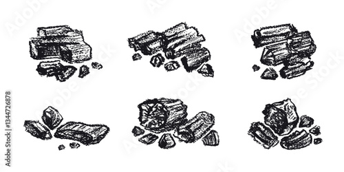 Pile of coal for BBQ, grill. Black wooden charcoal