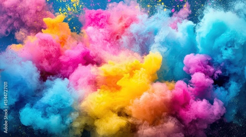 Swirling Smoke Clouds in Fluorescent Colors of Pink, Blue and Yellow in Futuristic Style