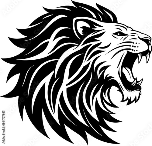 Wallpaper Mural Roaring Lion Vector Illustration - Aggressive Feline Graphic Design Torontodigital.ca