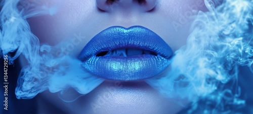Vibrant Blue Lips Create a Captivating Atmosphere With Smoke Swirling in the Air
