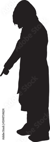 Vector silhouette of a side view of a standing woman pointing down