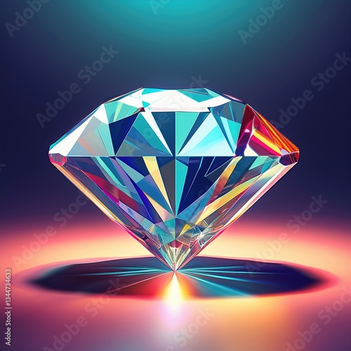 Vibrant faceted diamond reflecting rainbow colors in light