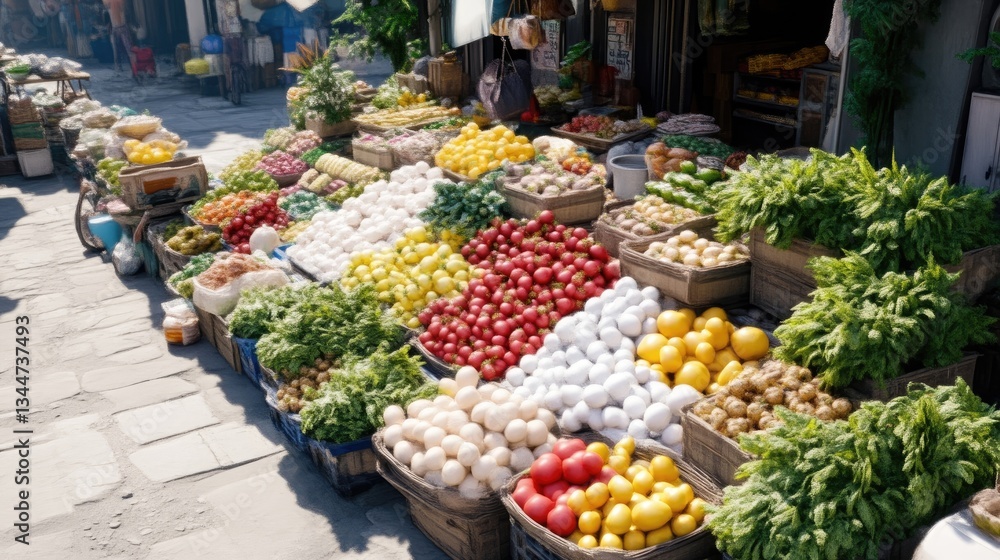 Outdoor market overflowing with fresh produce Outdoor market overflowing with fresh produce