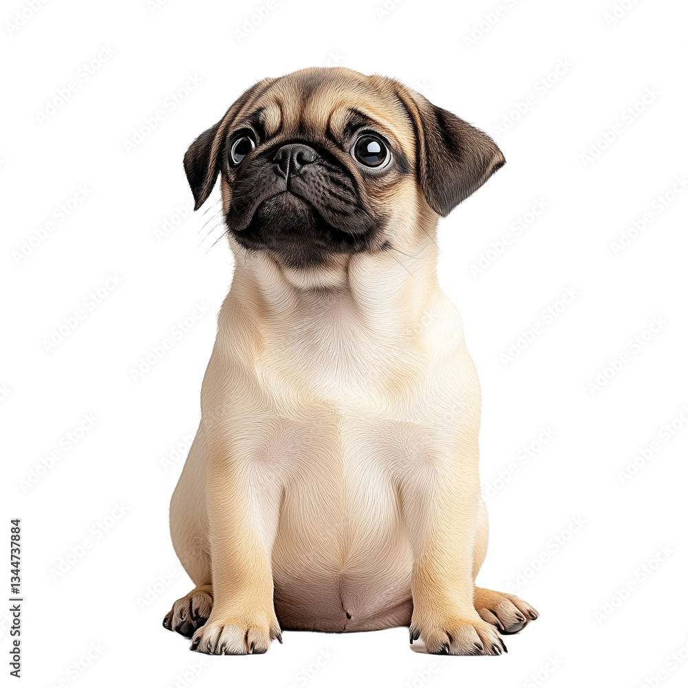 Obraz premium Photo of a pug on a transparent background, a pug sits in full body