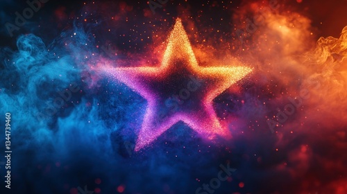 Fire sparkling star emerges from a swirling nebula of smoke