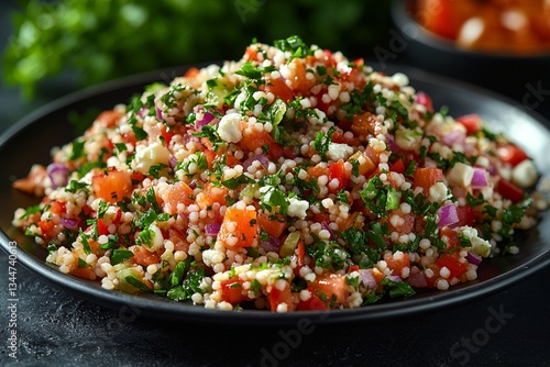 Delicious Tabbouleh Salad with Parsley Tomatoes and Feta Cheese