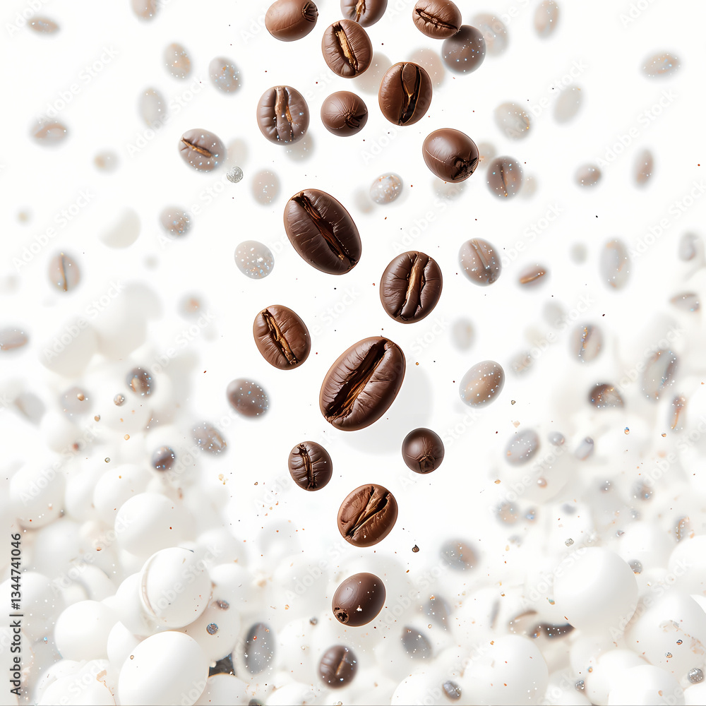 Falling Coffee Beans on White Background Falling Coffee Beans on White Background