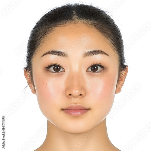 Asian woman portrait for neutral expression, studio shot.