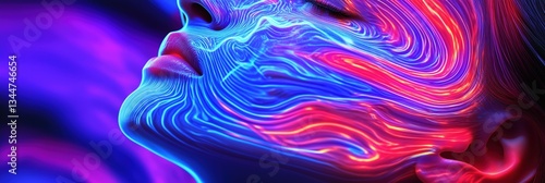 Luminous hologram exhibition showcasing vibrant art in a futuristic environment