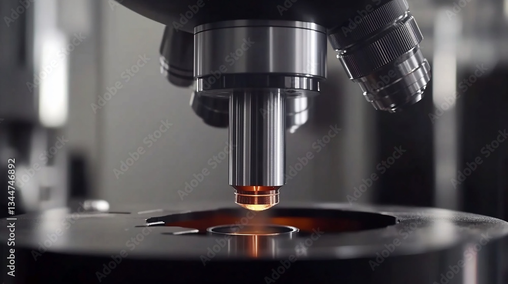 Microscope inspecting sample, lab, glowing, research, technology Microscope inspecting sample, lab, glowing, research, technology