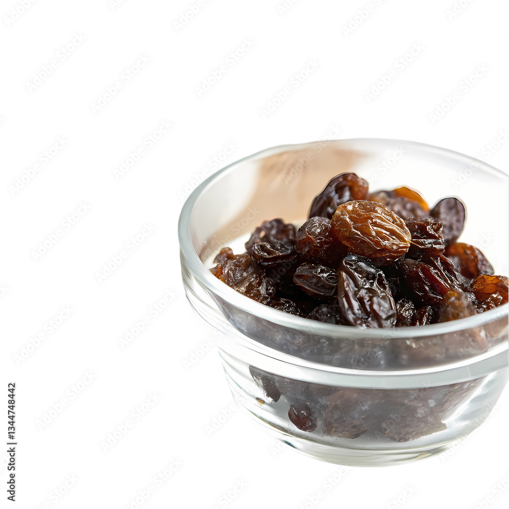 Dark Raisins in Glass Bowl: Food Photography Dark Raisins in Glass Bowl: Food Photography