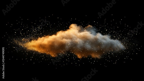 Golden dust cloud drifts through a dark starlit sky