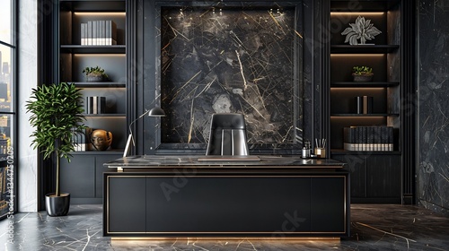 Wallpaper Mural Black marble desk empty space in the center stylish and luxurious workspace Torontodigital.ca