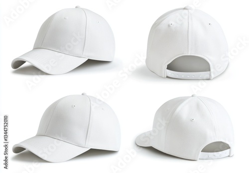 White baseball cap mockup, studio shot, various angles, blank template