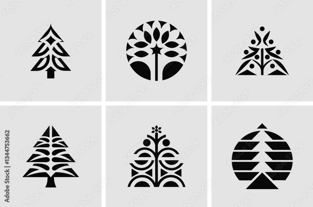 Obraz premium Modern Christmas Tree Icons Set