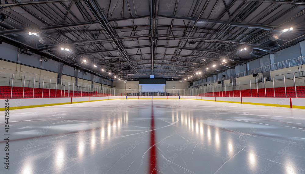 Pristine Ice Hockey Arena Under Bright Lights for Team Sports and Competitive Games Concept Pristine Ice Hockey Arena Under Bright Lights for Team Sports and Competitive Games Concept