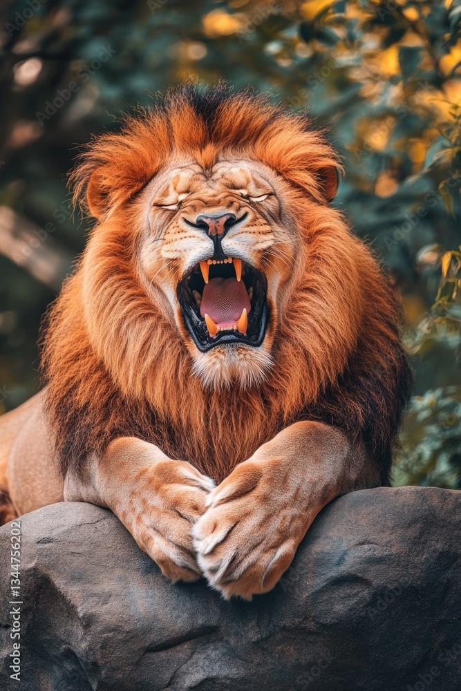 Raging Lion in Forest