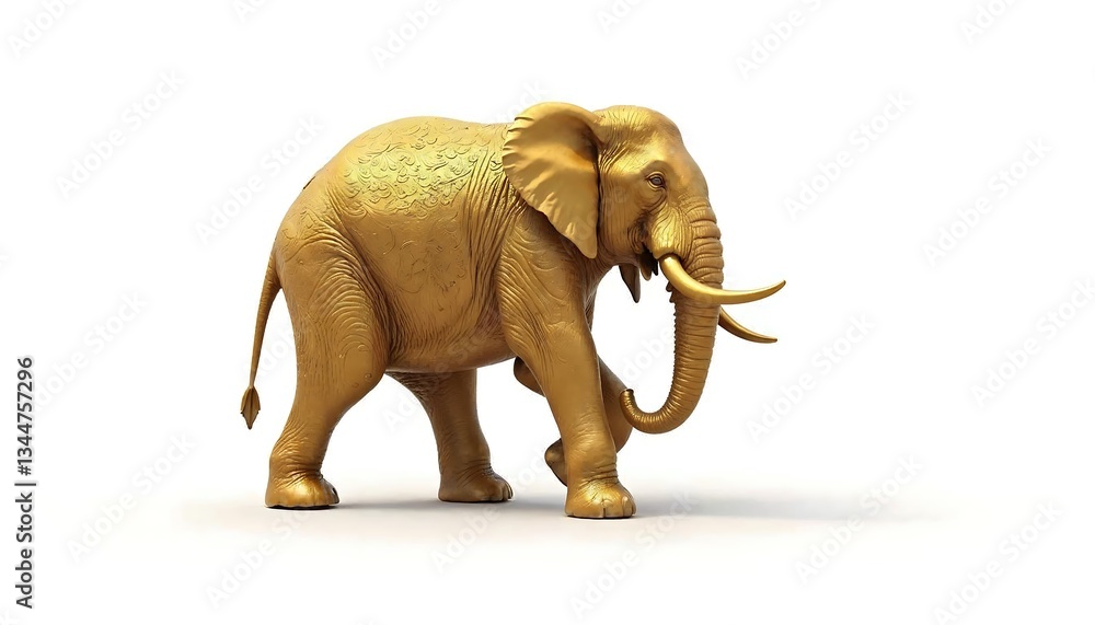 Obraz premium Golden Elephant Statue Walking Side View 3d Render