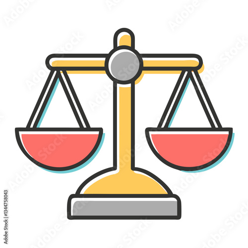 Scales of Justice icon in flat design with red and yellow colors  