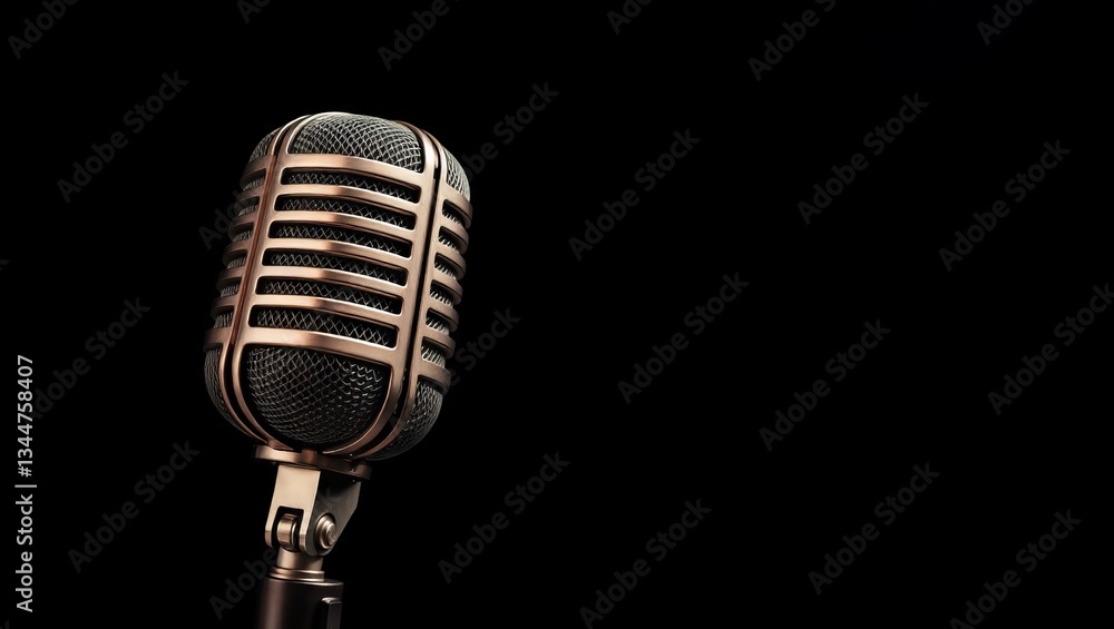Fototapeta premium Retro Microphone on Black Vintage Recording Icon