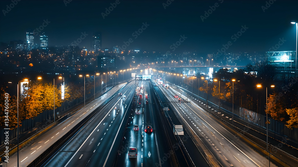 High Angle View Of Busy City Highway At Night With Streaking Traffic Lights And Blurred Motion In Dark Urban Environment High Angle View Of Busy City Highway At Night With Streaking Traffic Lights And Blurred Motion In Dark Urban Environment