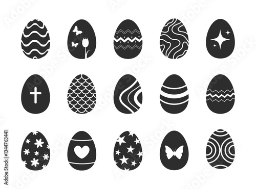 Black and white easter eggs icon set. Vector easter design elements.