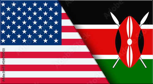 Flags of USA and Kenya. United States and Kenyan National flags on Fabric