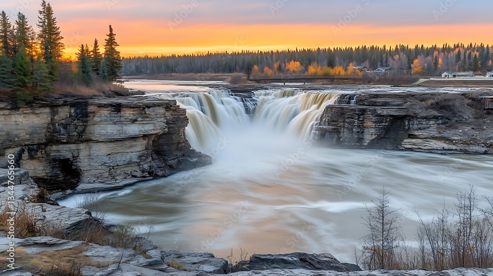 Waterfall cascades at dusk for travel brochures Waterfall cascades at dusk for travel brochures