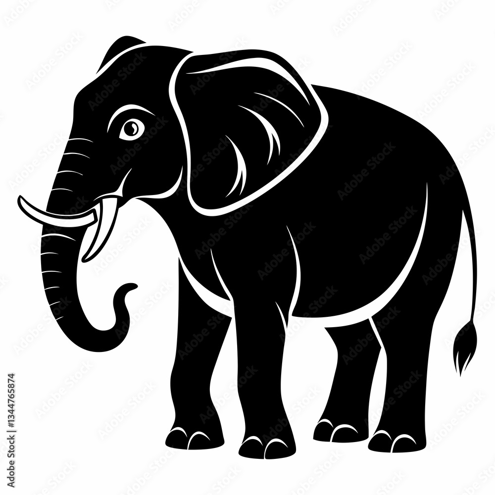 Asian Elephant Silhouette Vector on White Background Asian Elephant Silhouette Vector on White Background