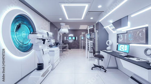 Wallpaper Mural Automated optometry equipment in a futuristic consultation office-1 Torontodigital.ca
