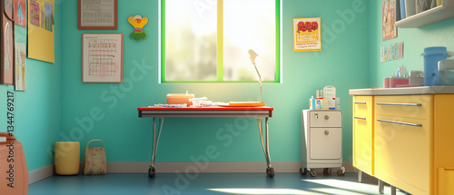 Wallpaper Mural Empty pediatric exam room with a small table, syringe tray, and bandages-3 Torontodigital.ca