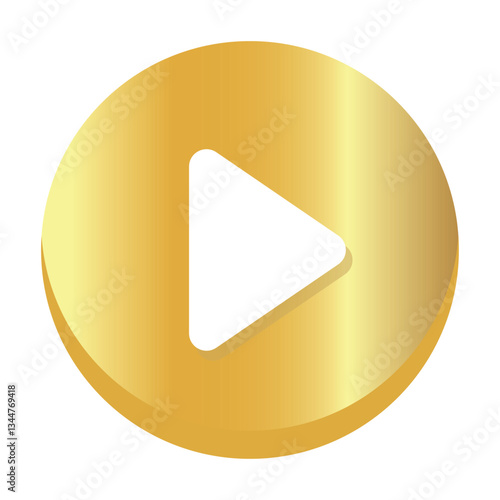 3d gold play sign button. Golden shiny play button Vector illustration isolated on a white background. Media, web and play 3d luxury symbol logo design, Digital Video Logo Design Template.