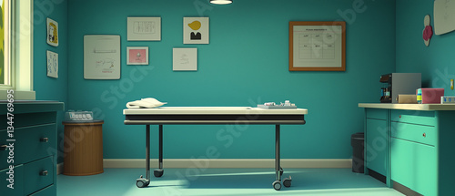 Wallpaper Mural Empty pediatric exam room with a small table, syringe tray, and bandages-4 Torontodigital.ca