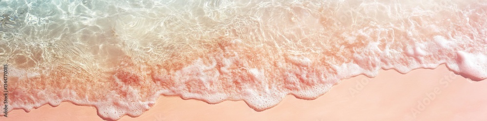 Fototapeta premium Pastel pink shoreline with gentle waves and soft sand