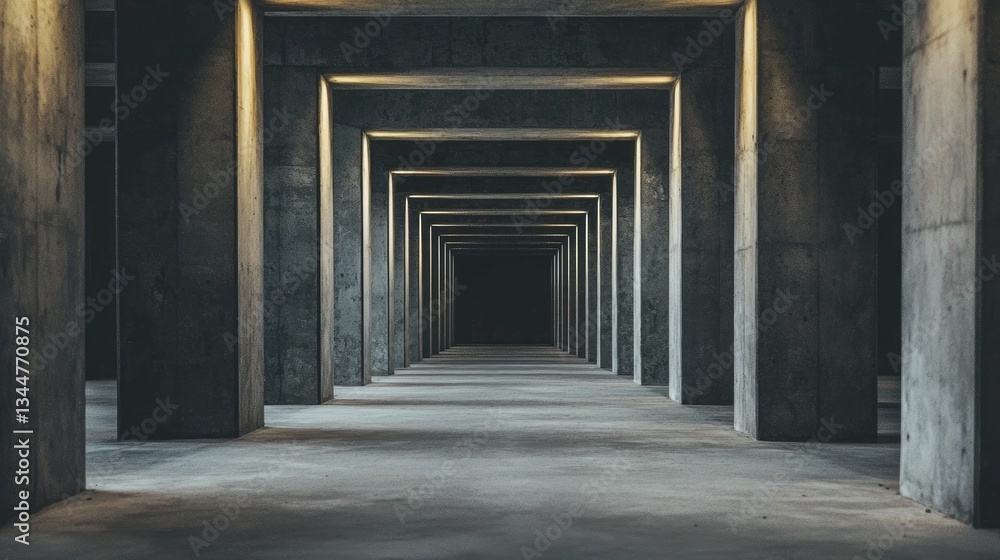 Fototapeta premium A perfectly aligned highway construction site, massive concrete beams and support structures symmetrically arranged, symbolizing infrastructure and expansion.