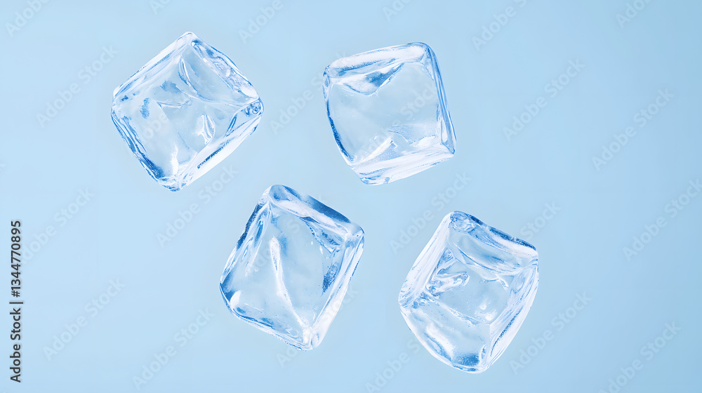 Fresh Ice Cubes on Light Blue Background for Cooling Beverages Fresh Ice Cubes on Light Blue Background for Cooling Beverages