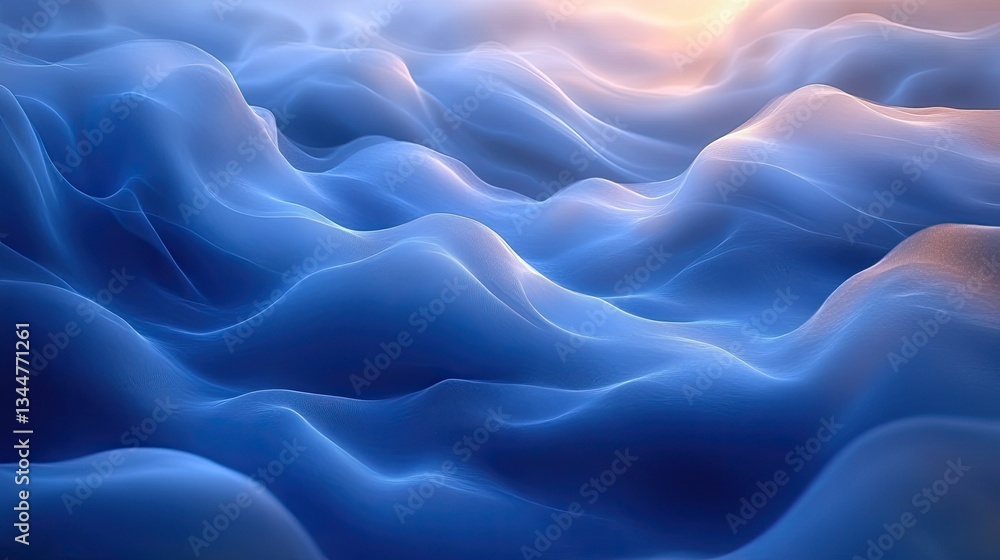 Obraz premium Abstract blue waves, sunset backdrop, digital art, website design