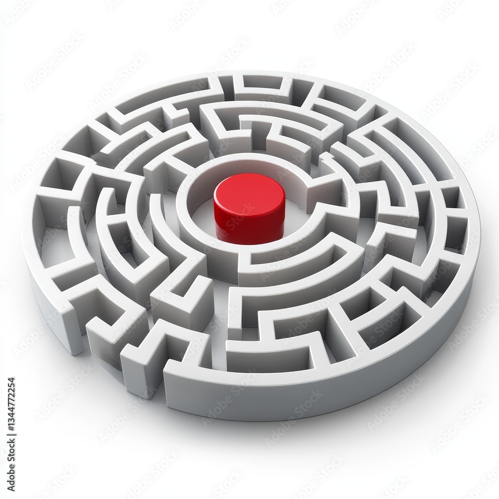3D maze with red center on white background 3D maze with red center on white background