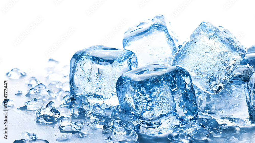 Glimpse of Crystal Clear Ice Cubes on a Bright White Surface Glimpse of Crystal Clear Ice Cubes on a Bright White Surface