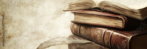 Classical literature banner featuring antique books and a quill on a vintage background