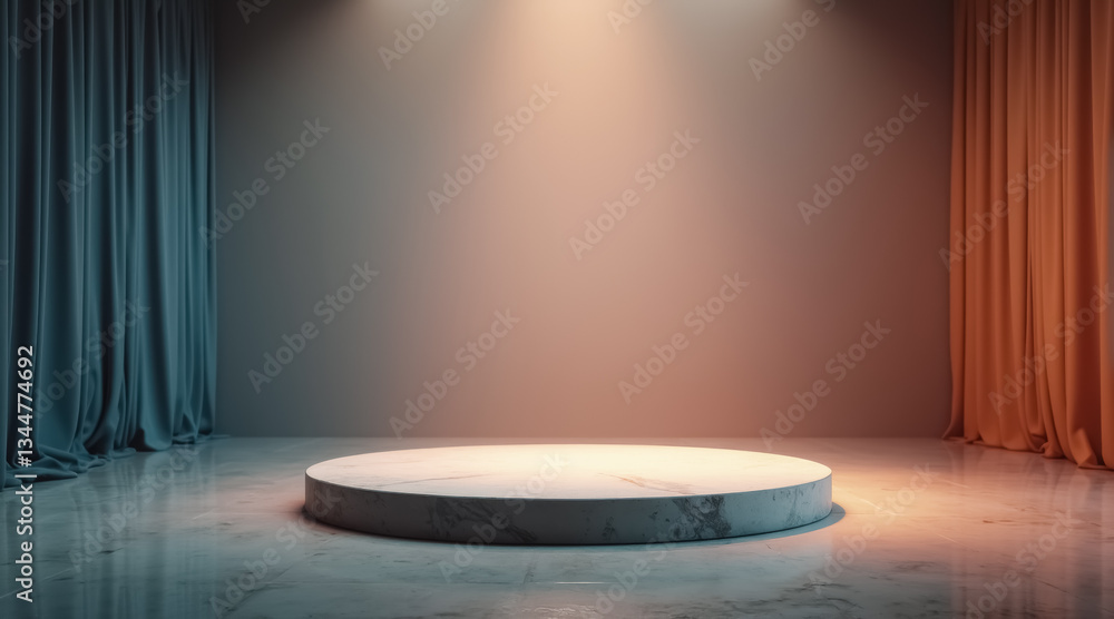 round marble platform with teal and curtains round marble platform with teal and curtains