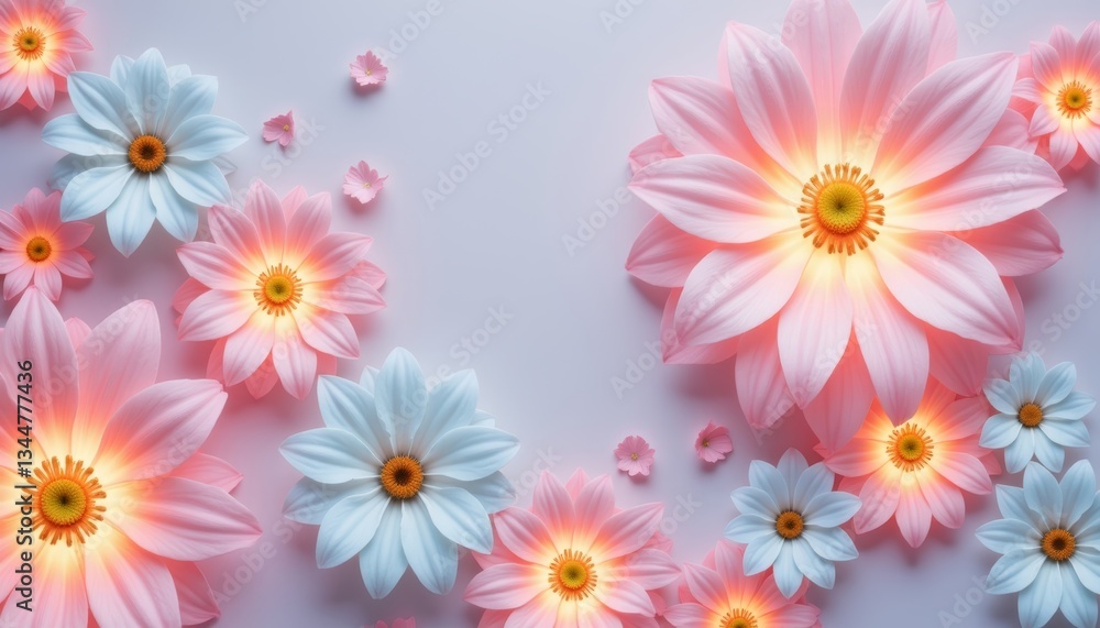 Glowing fantasy flowers in pastel hues, surreal spring ambiance Glowing fantasy flowers in pastel hues, surreal spring ambiance