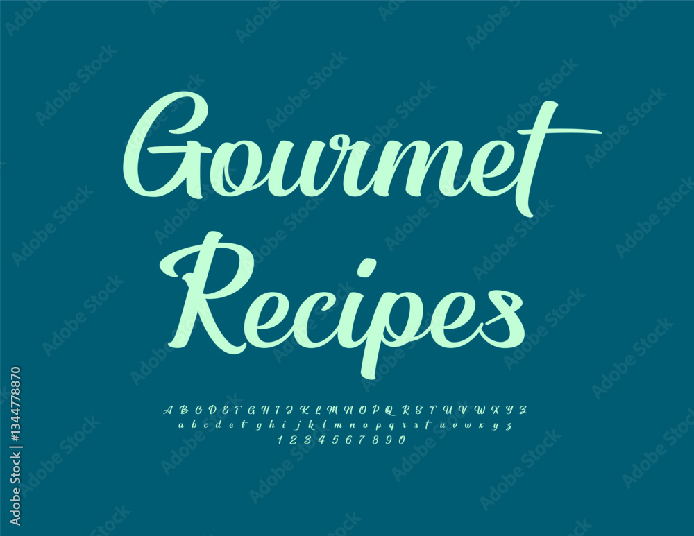 Vector Stylish logo Gourmet Recipes. Elegant Cursive Font. Modern Alphabet Letters and Numbers set. Vector Stylish logo Gourmet Recipes. Elegant Cursive Font. Modern Alphabet Letters and Numbers set.