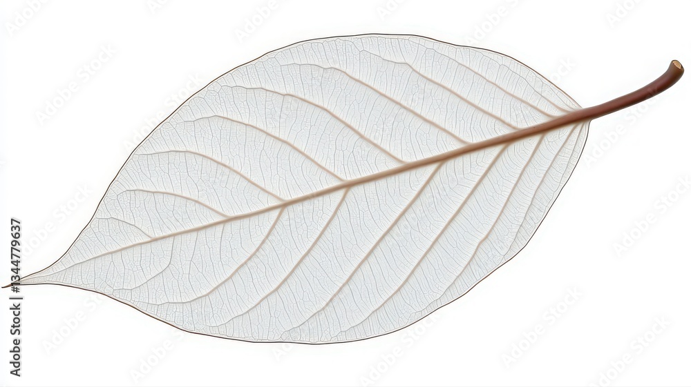 Fototapeta premium Translucent Leaf with Visible Veins on White Background