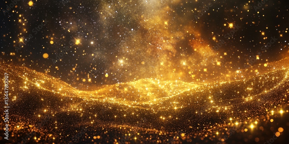 Sparkling golden cosmic landscape with shimmering stars and ethereal light Sparkling golden cosmic landscape with shimmering stars and ethereal light