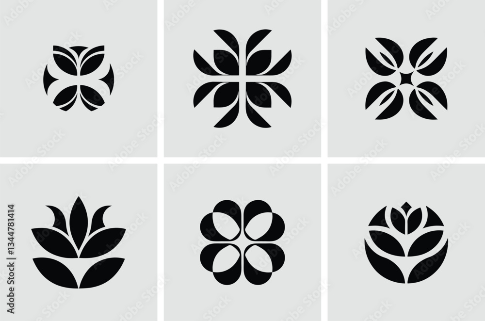 Obraz premium Set of Six Abstract Floral and Botanical Logo Icons in Modern Style