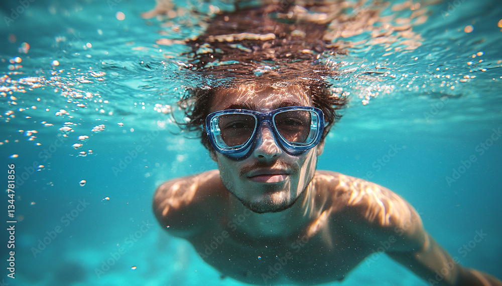 Fototapeta premium man swimming underwater