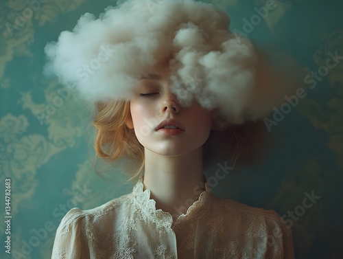 Dreamy Portrait Young Woman Cloud Ethereal Beauty Soft Light Vintage Style | AI Generated