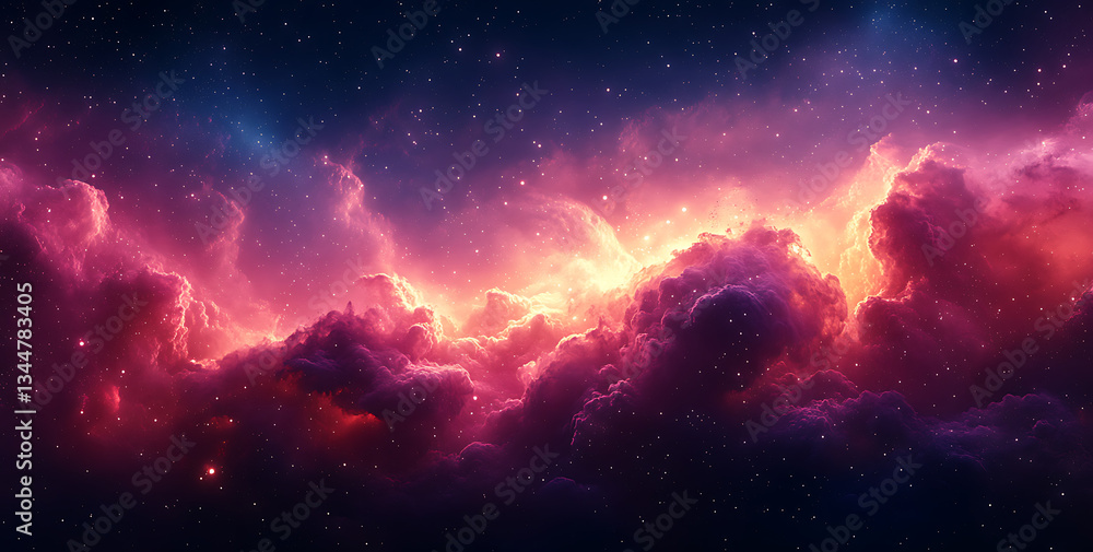 Fototapeta premium Glowing Cosmic Clouds in Pink, Purple, and Blue Against Deep Space